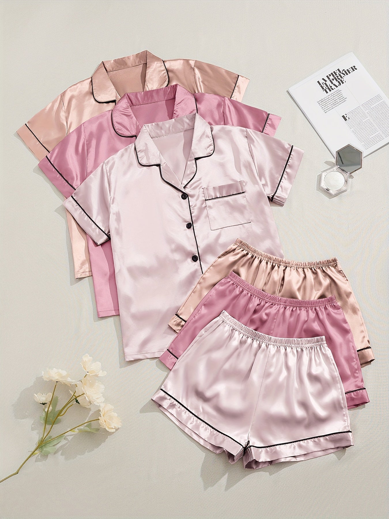 3 Sets Satin Pajama Set Women's Sleepwear & Loungewear