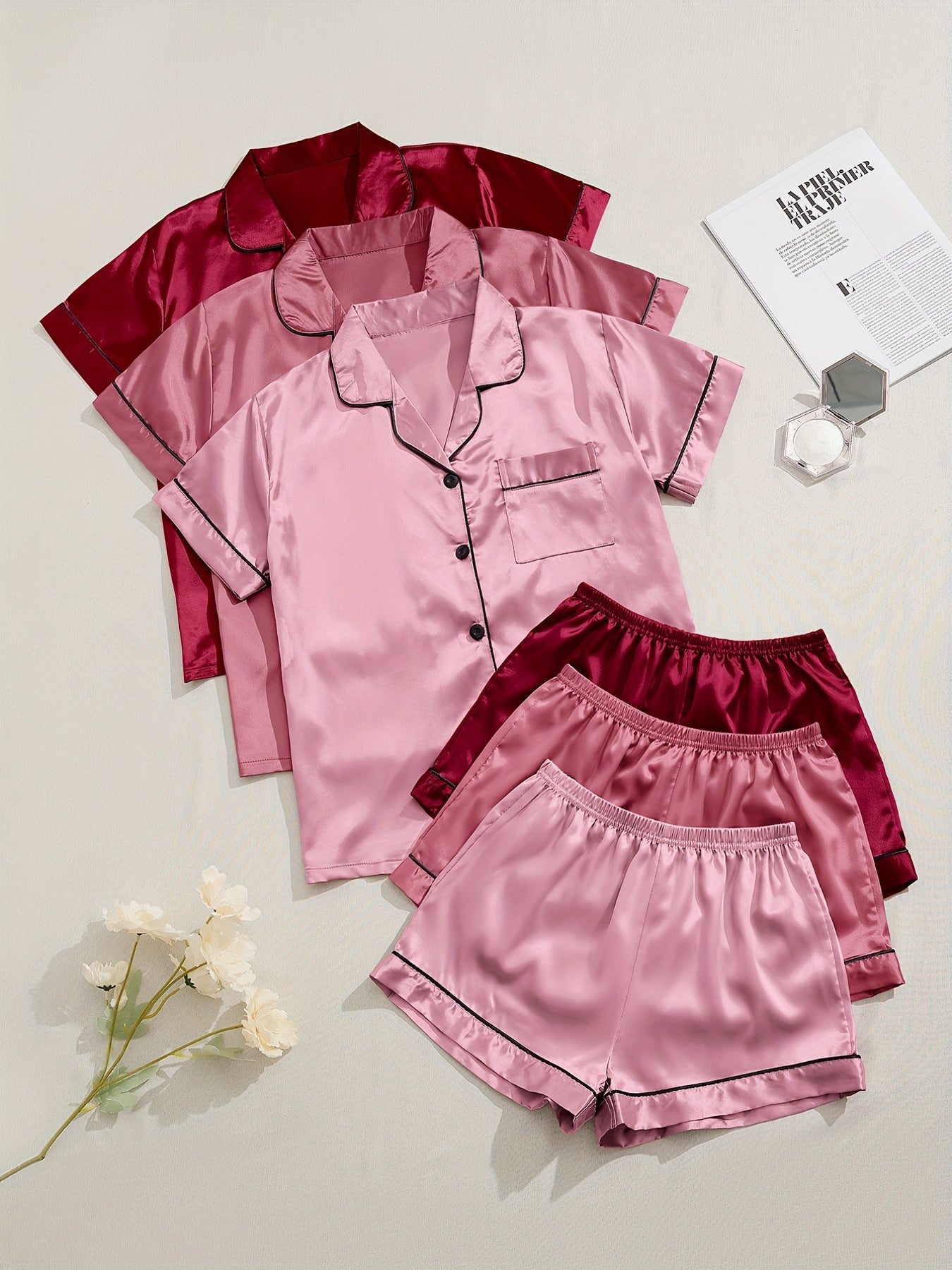 3 Sets Satin Pajama Set Women's Sleepwear & Loungewear