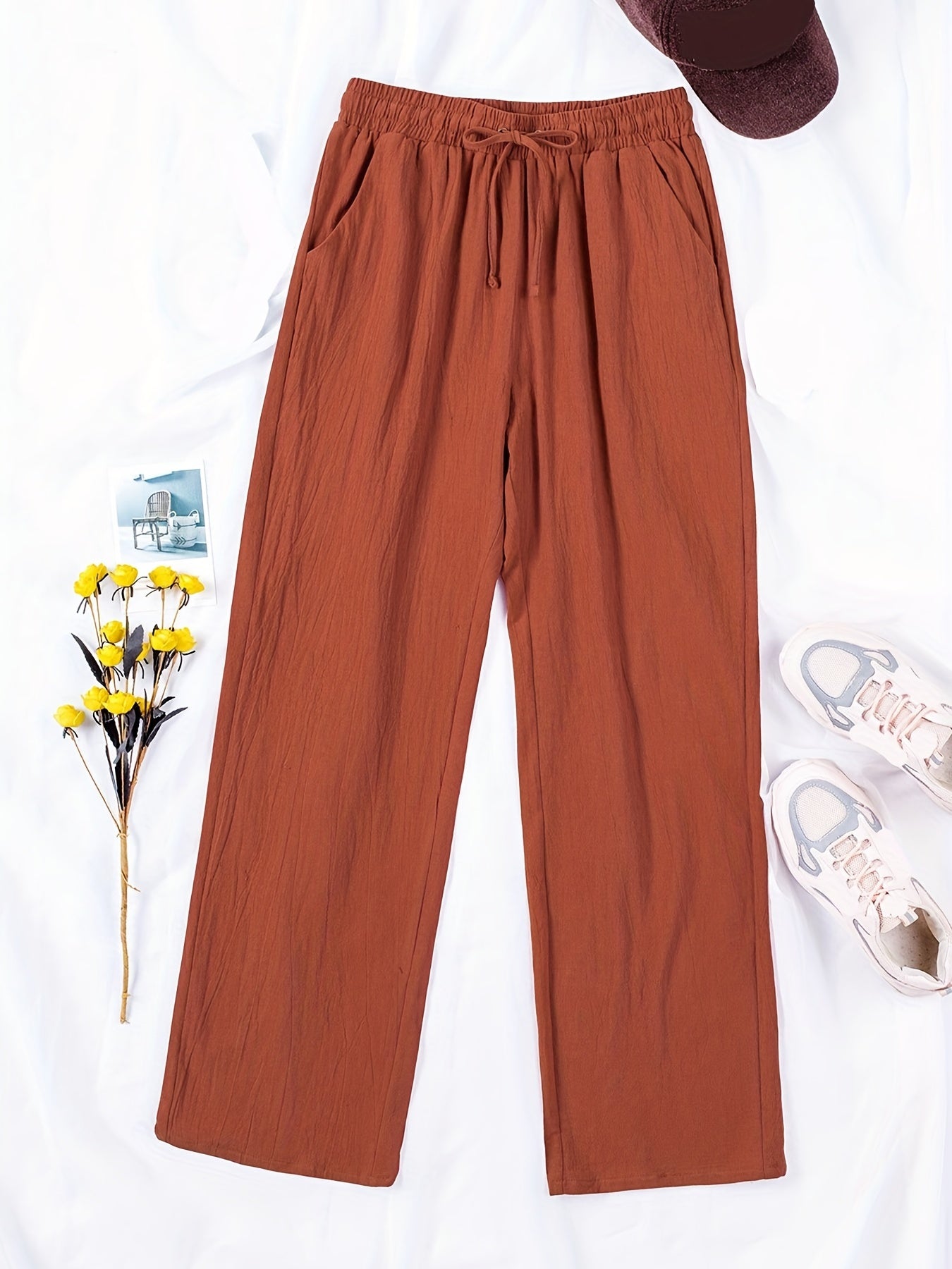 Casual Drawstring Solid Elastic Waist Loose Pants