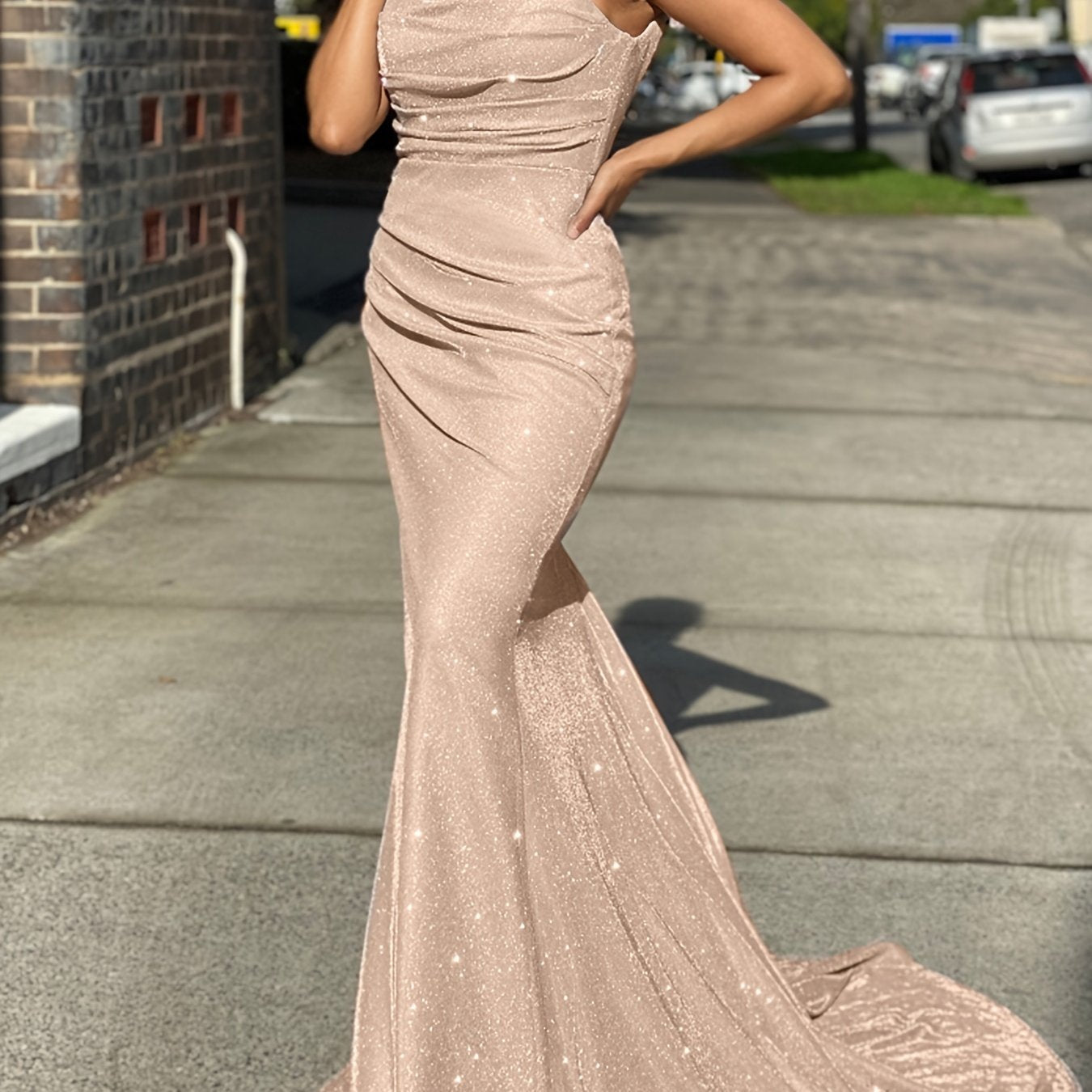 Elegant Glitter Sequin Slip Sleeveless Backless Maxi Dress