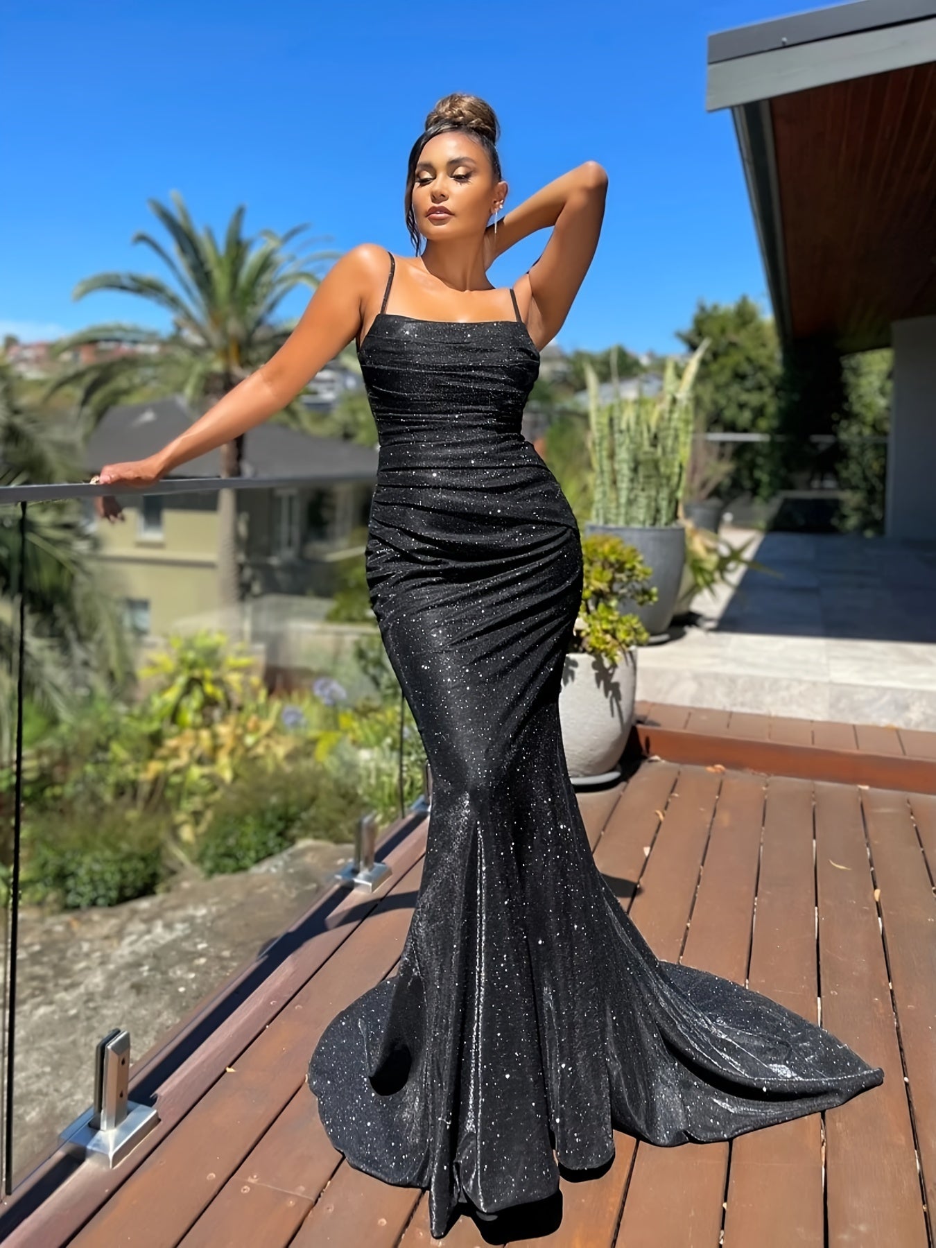 Elegant Glitter Sequin Slip Sleeveless Backless Maxi Dress