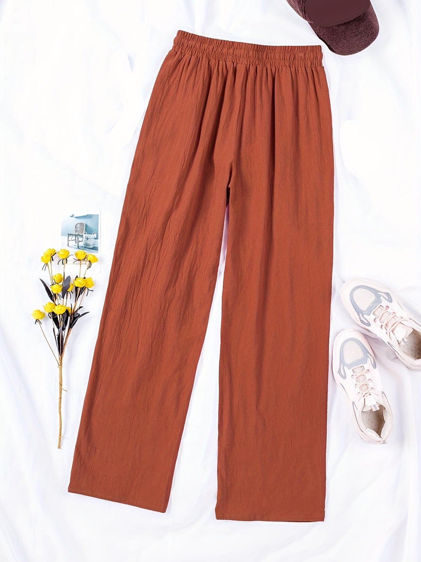 Casual Drawstring Solid Elastic Waist Loose Pants