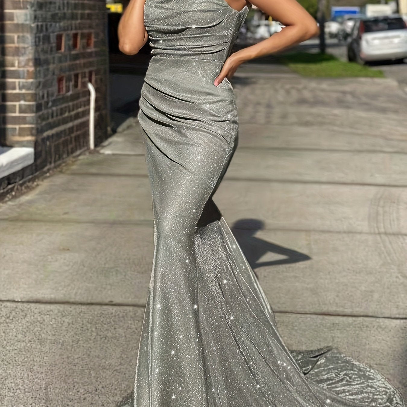 Elegant Glitter Sequin Slip Sleeveless Backless Maxi Dress