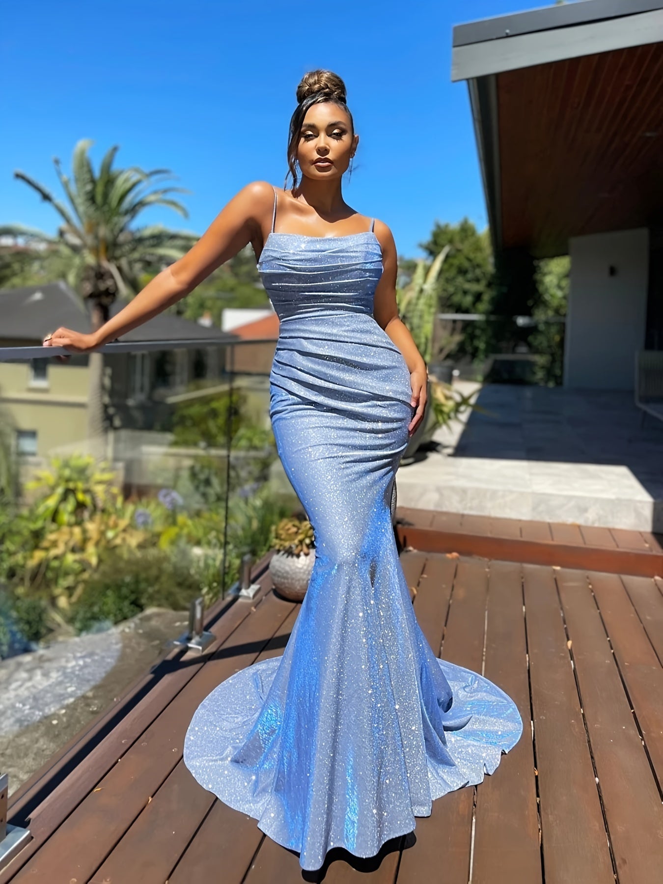 Elegant Glitter Sequin Slip Sleeveless Backless Maxi Dress