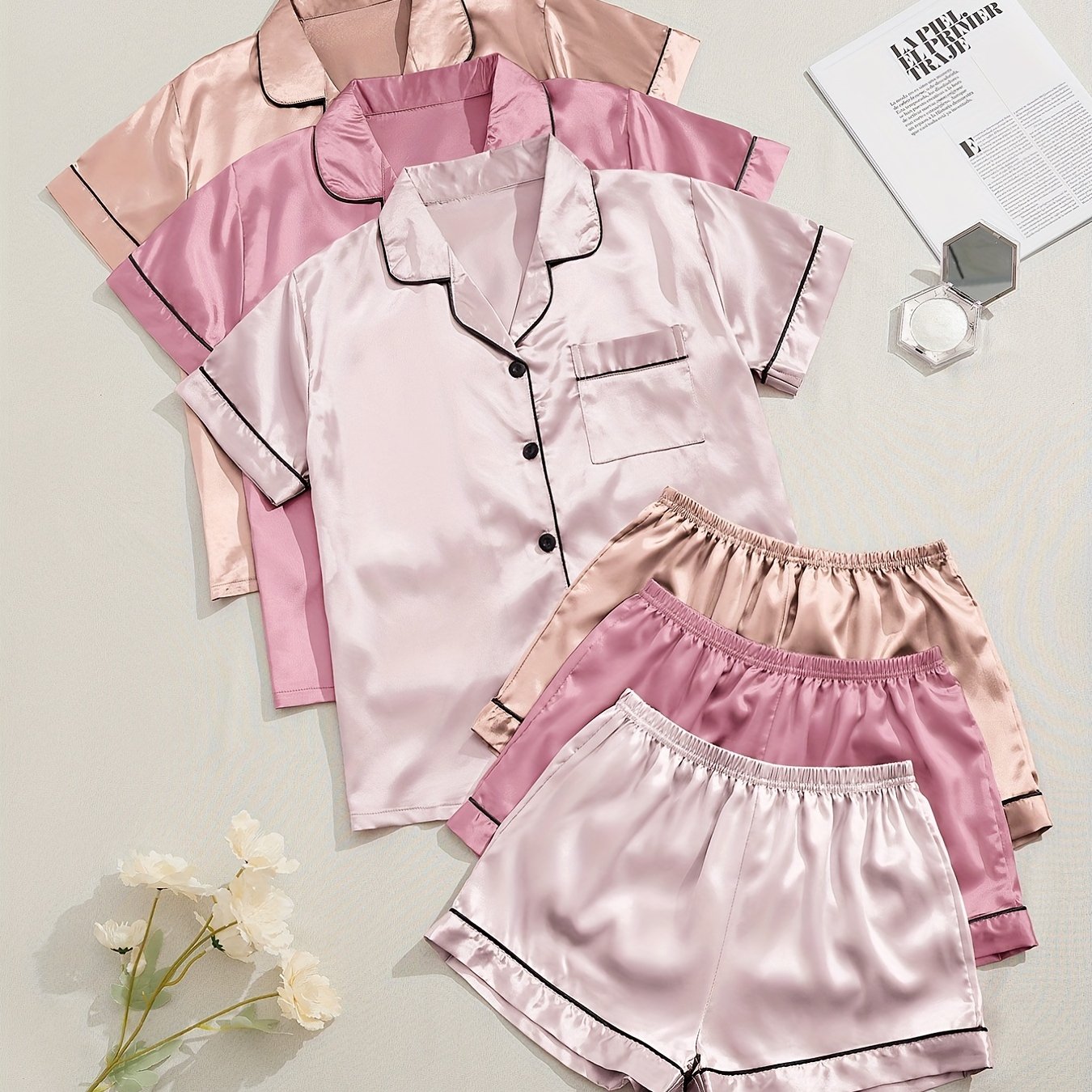 3 Sets Satin Pajama Set Women's Sleepwear & Loungewear