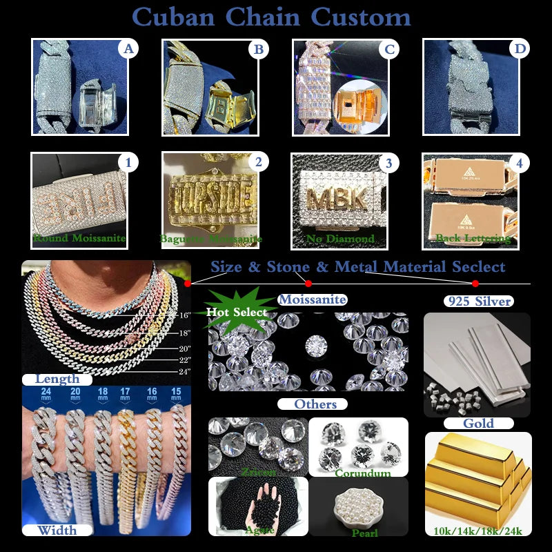 925 Silver Hip Hop Fashion Necklace with Pink Love Heart Fancy Cut Iced VVS Moissanite Cuban Link Chain and Letter Charm