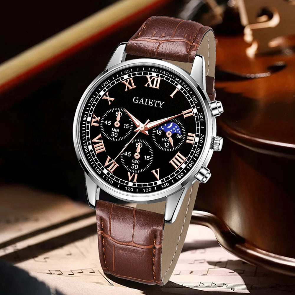 1PCS Fashion Watch Set Business Versatile Retro Quartz Watch