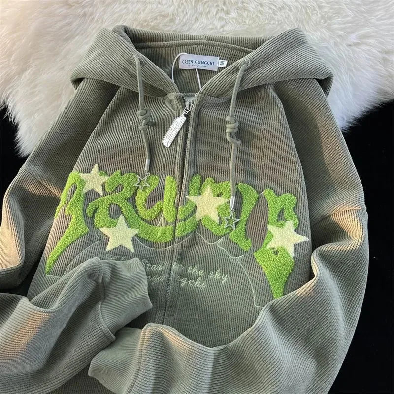 Y2k Fashion Embroidery Zip Up Hoodies