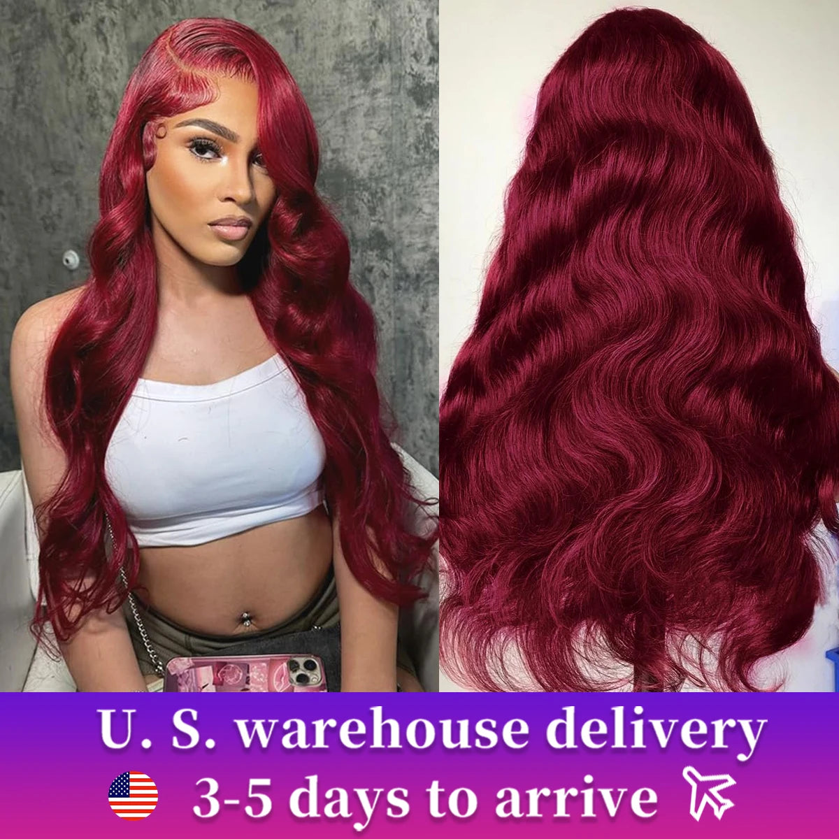 13X6 Body Wave Lace Frontal Human Hair Wigs Red Lace Front Wig Human Hair For Women Remy Pre Plucked Burgundy 99J Lace Front Wig