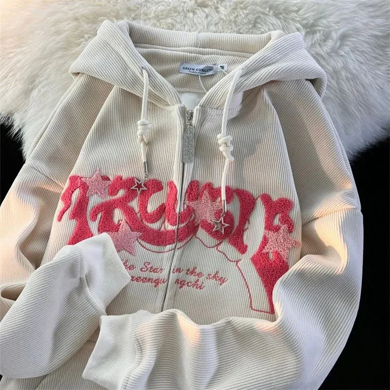 Y2k Fashion Embroidery Zip Up Hoodies
