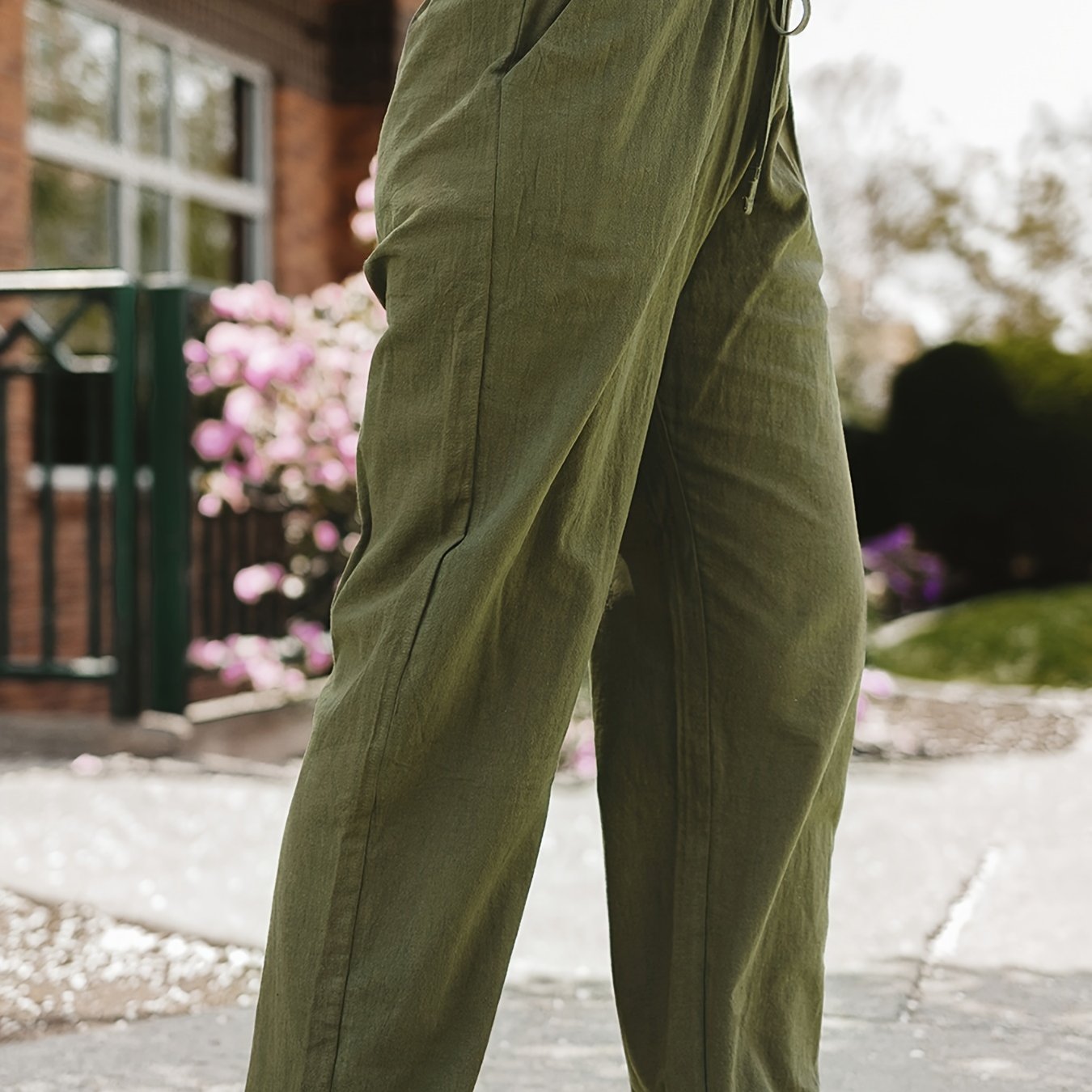 Casual Drawstring Solid Elastic Waist Loose Pants