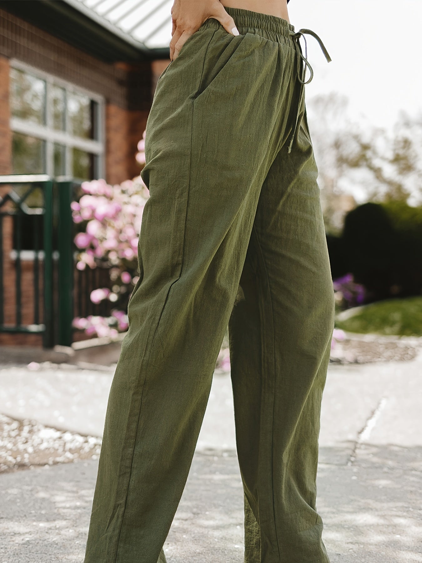 Casual Drawstring Solid Elastic Waist Loose Pants
