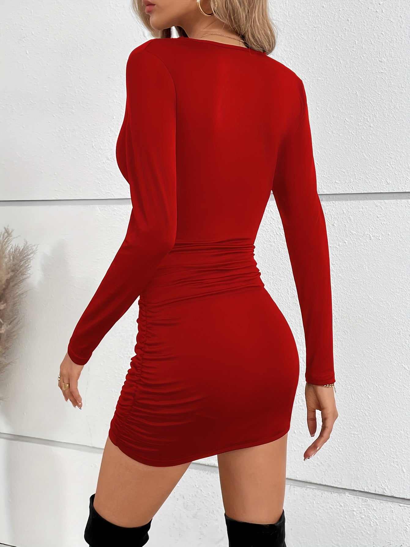 Flattering Ruched Ruffle Dress for Women