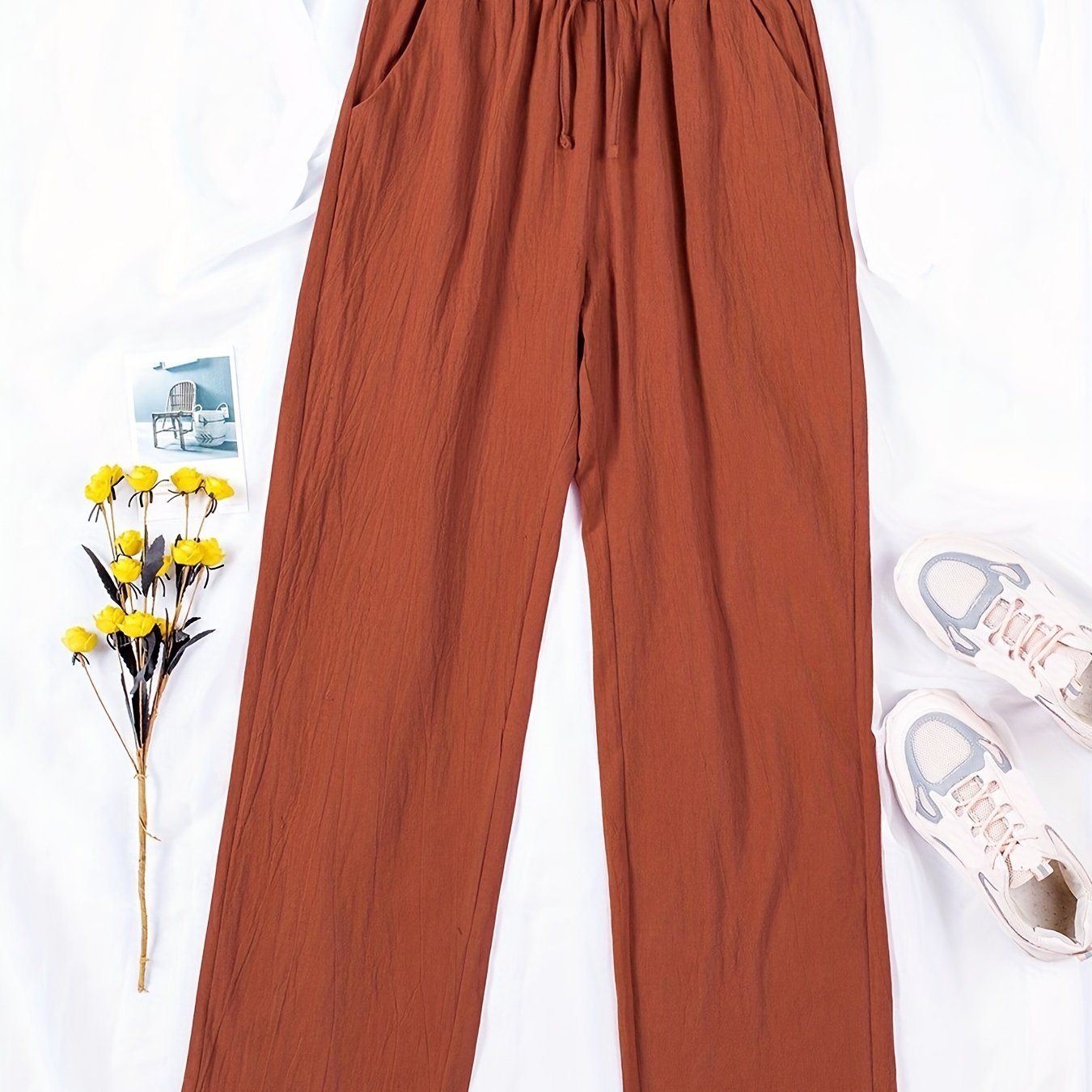 Casual Drawstring Solid Elastic Waist Loose Pants