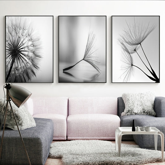 3pcs Black White Dandelion Flower Wall Poster
