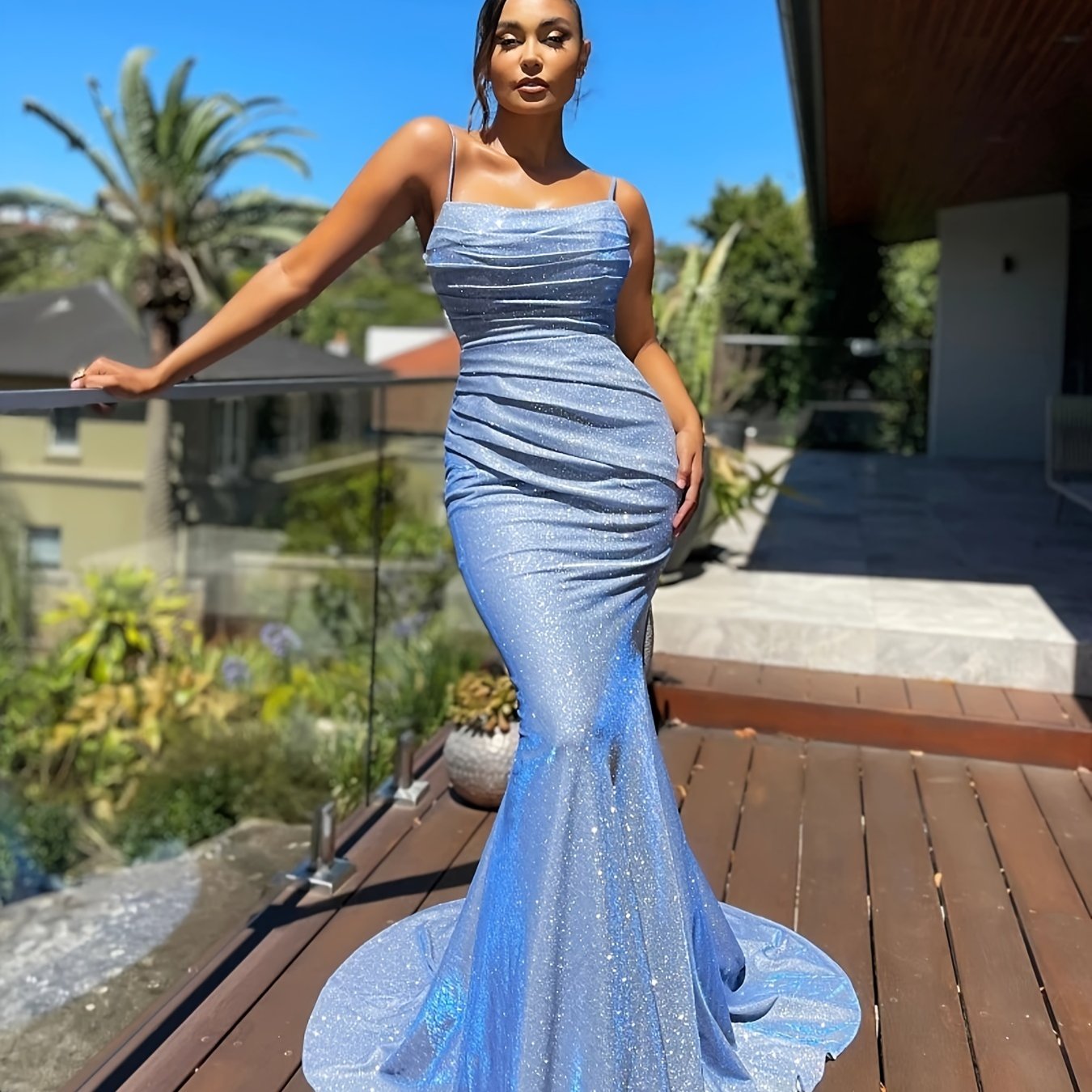 Elegant Glitter Sequin Slip Sleeveless Backless Maxi Dress
