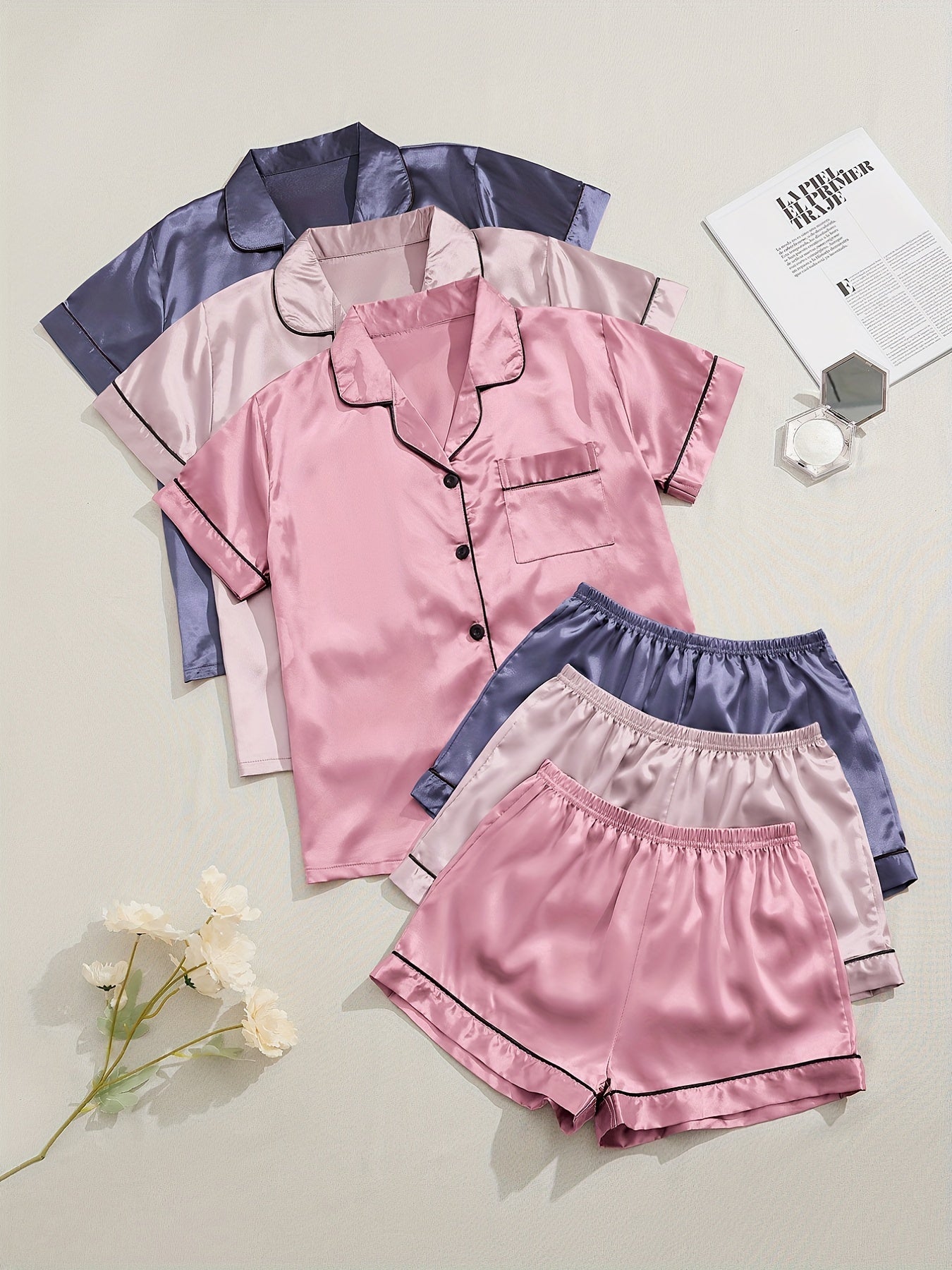 3 Sets Satin Pajama Set Women's Sleepwear & Loungewear