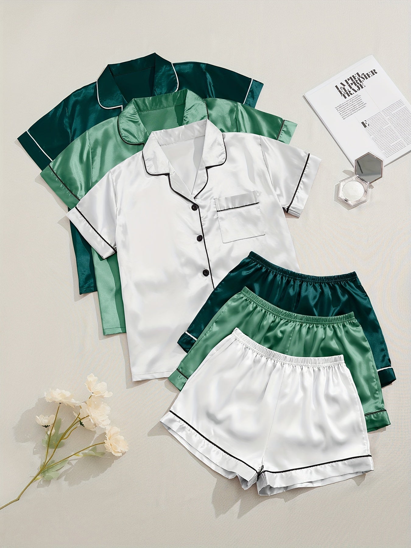 3 Sets Satin Pajama Set Women's Sleepwear & Loungewear