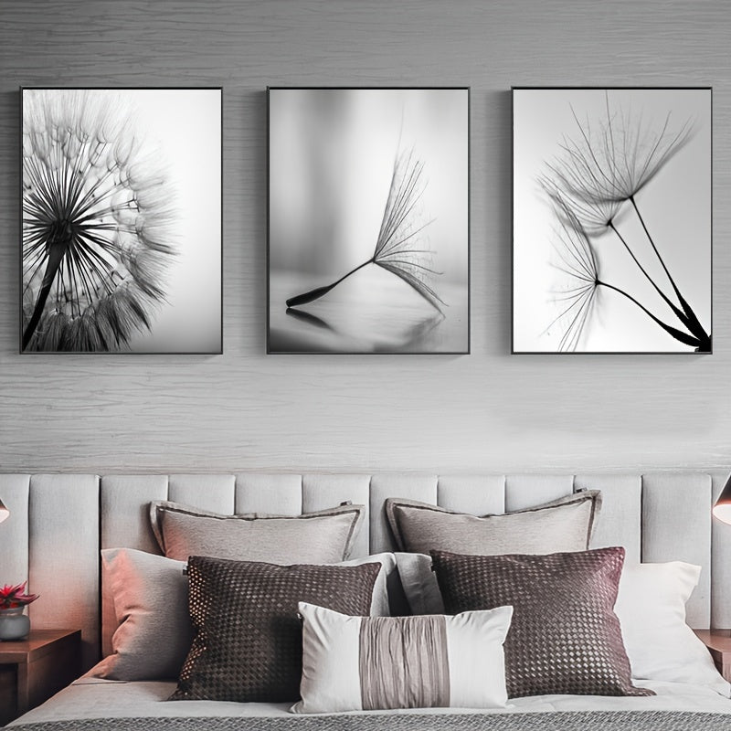 3pcs Black White Dandelion Flower Wall Poster