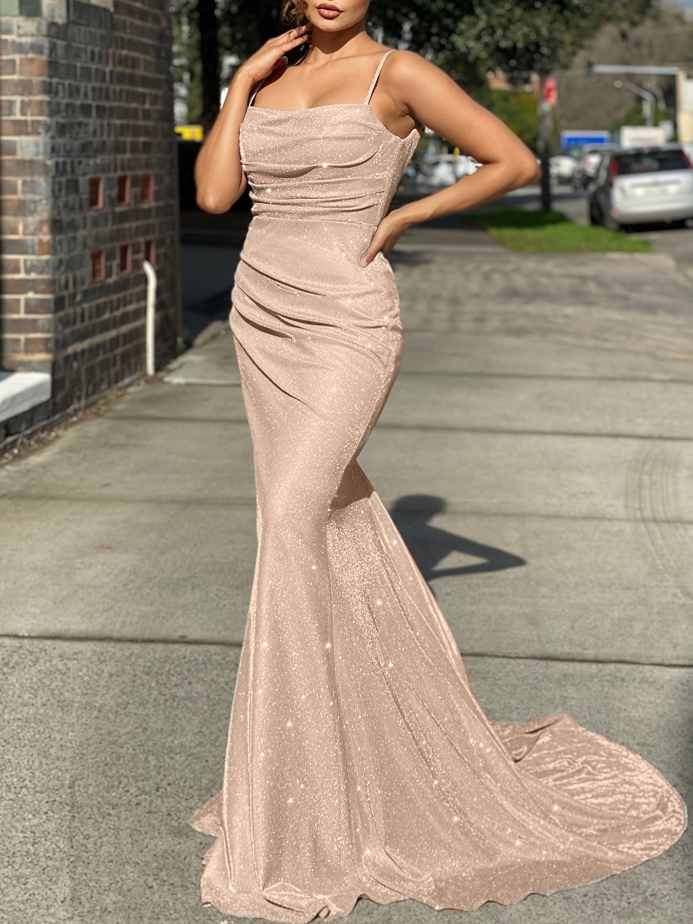 Elegant Glitter Sequin Slip Sleeveless Backless Maxi Dress