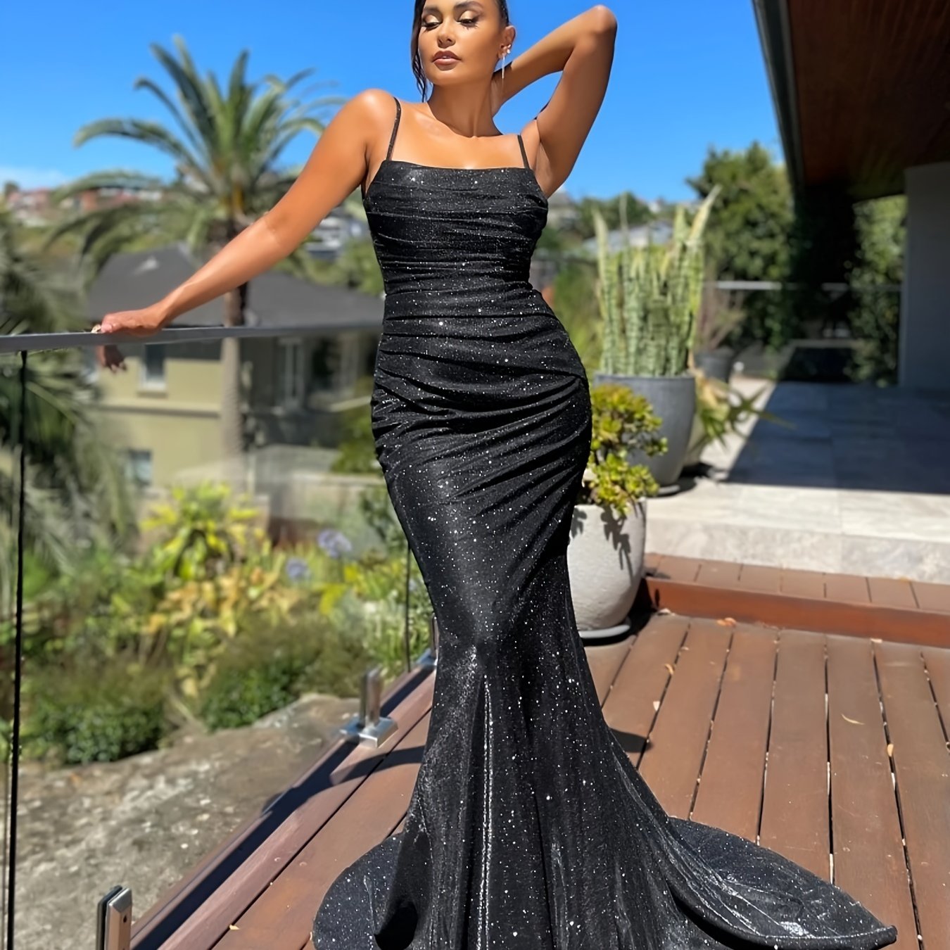 Elegant Glitter Sequin Slip Sleeveless Backless Maxi Dress