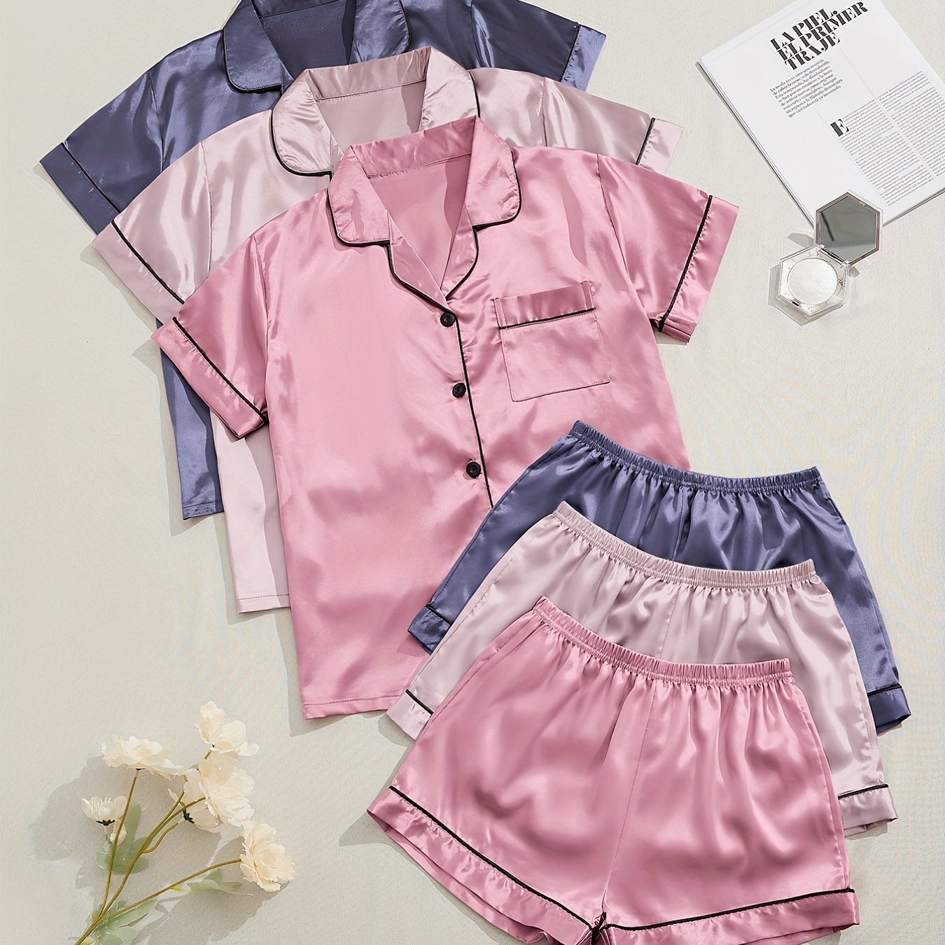 3 Sets Satin Pajama Set Women's Sleepwear & Loungewear
