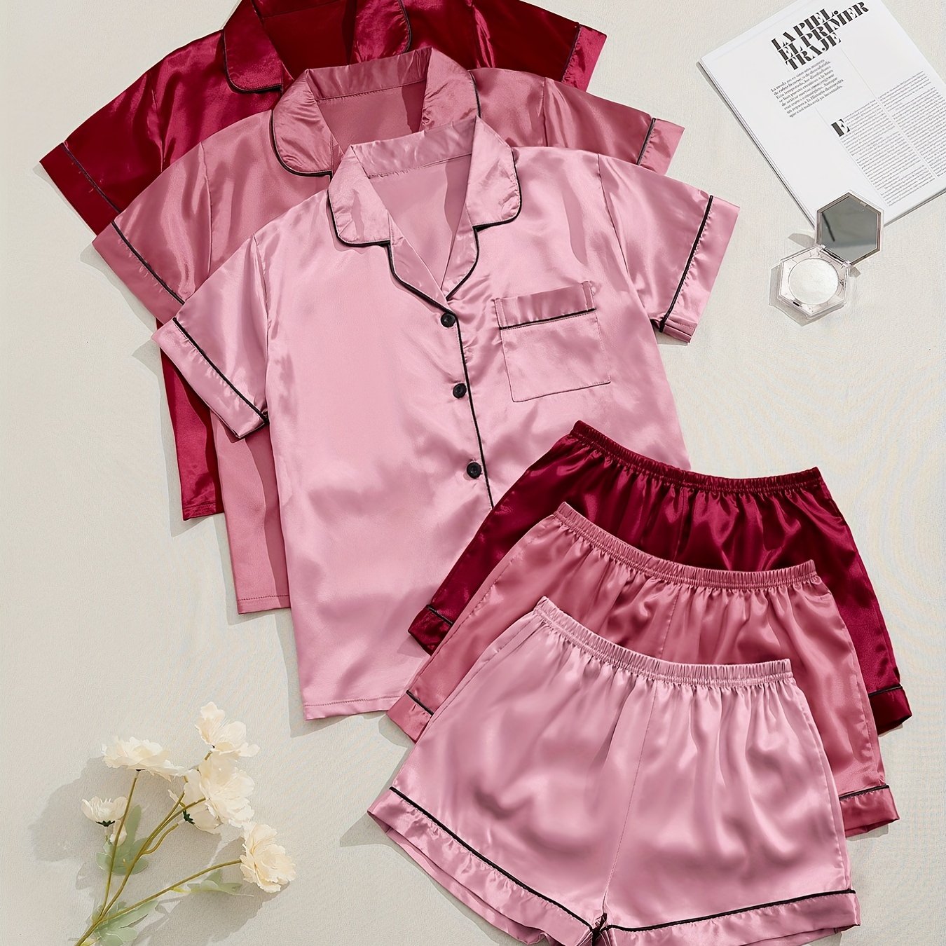 3 Sets Satin Pajama Set Women's Sleepwear & Loungewear