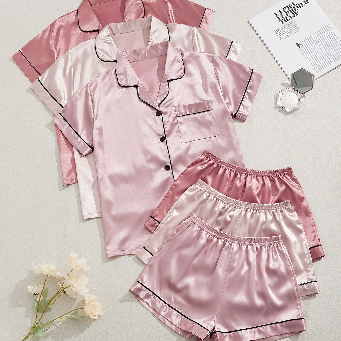 3 Sets Satin Pajama Set Women's Sleepwear & Loungewear