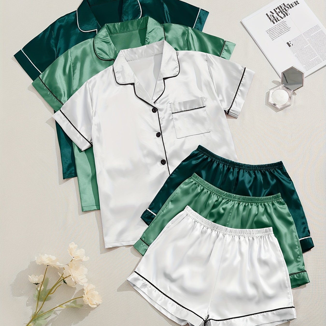 3 Sets Satin Pajama Set Women's Sleepwear & Loungewear