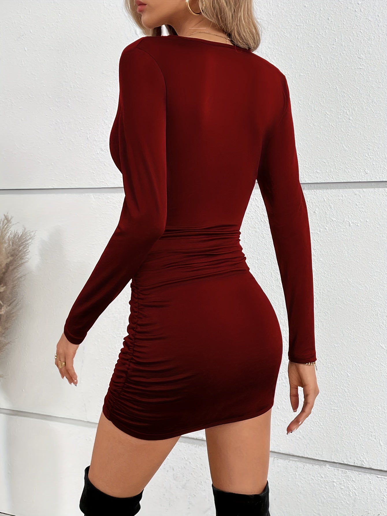 Flattering Ruched Ruffle Dress for Women
