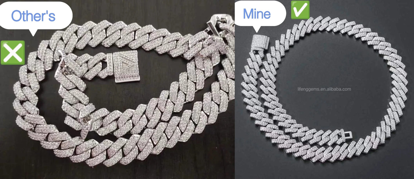 925 Silver Hip Hop Fashion Necklace with Pink Love Heart Fancy Cut Iced VVS Moissanite Cuban Link Chain and Letter Charm