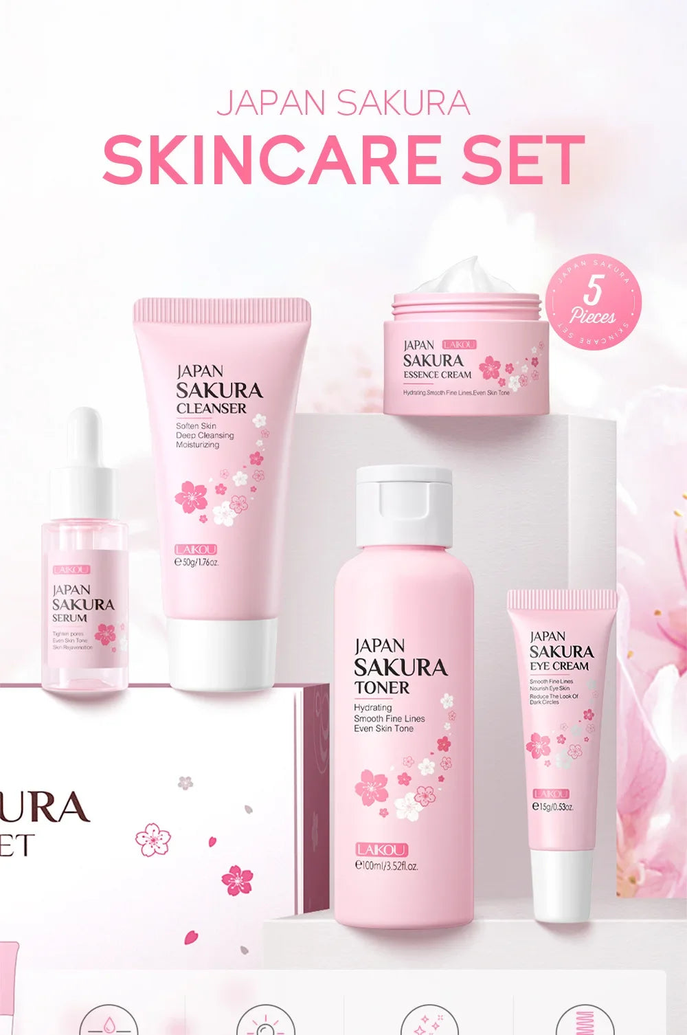 LAIKOU Sakura Kit Skin Care Sets Moisturizing and Reducing Fine Lines Skincare Set
