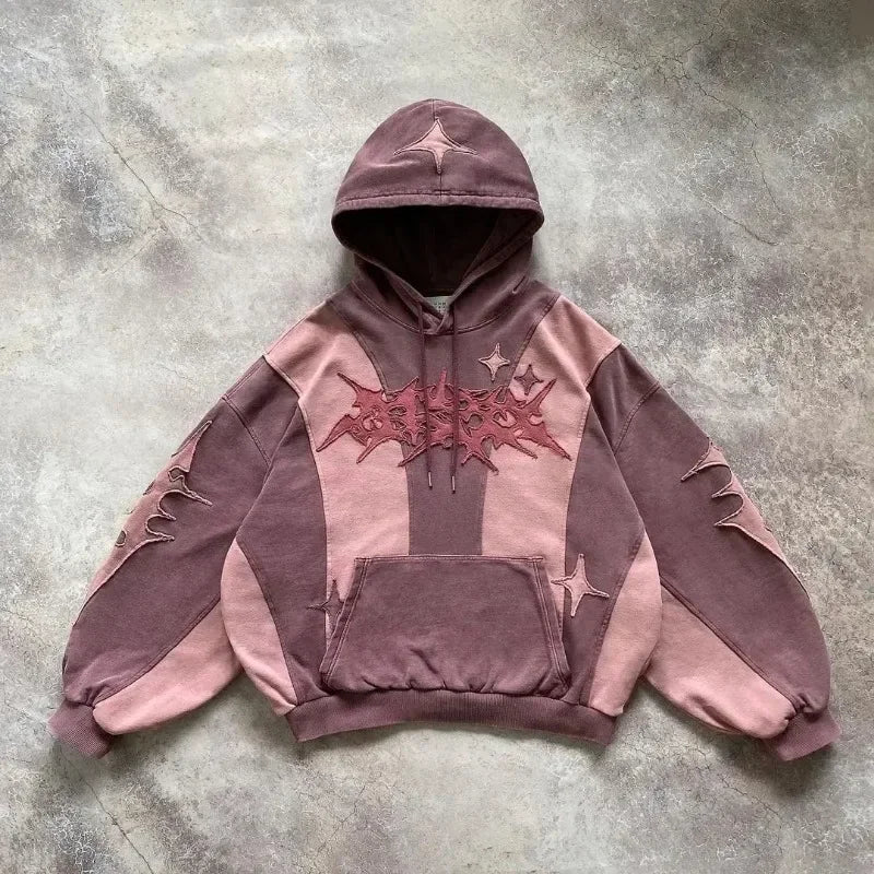 [INDUSTRY] American Fashion Embroidery Oversize Zipper Hoodie Men Y2K