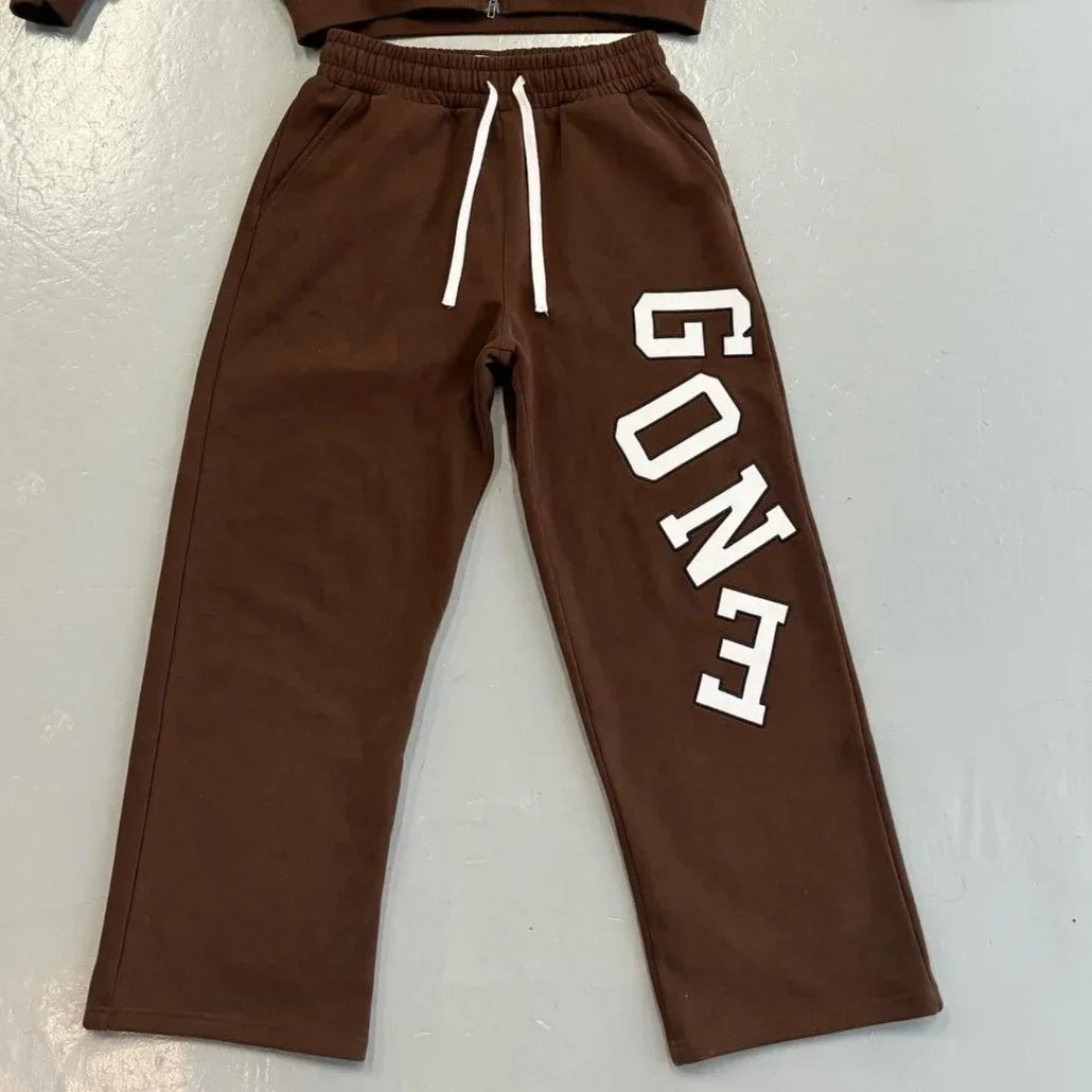 Harajuku Casual American Style Letter Print Streetwear Two Piece Set Hoodies Mens Sweatshirt Y2k Sweatpants Oversized Zip Hoodie