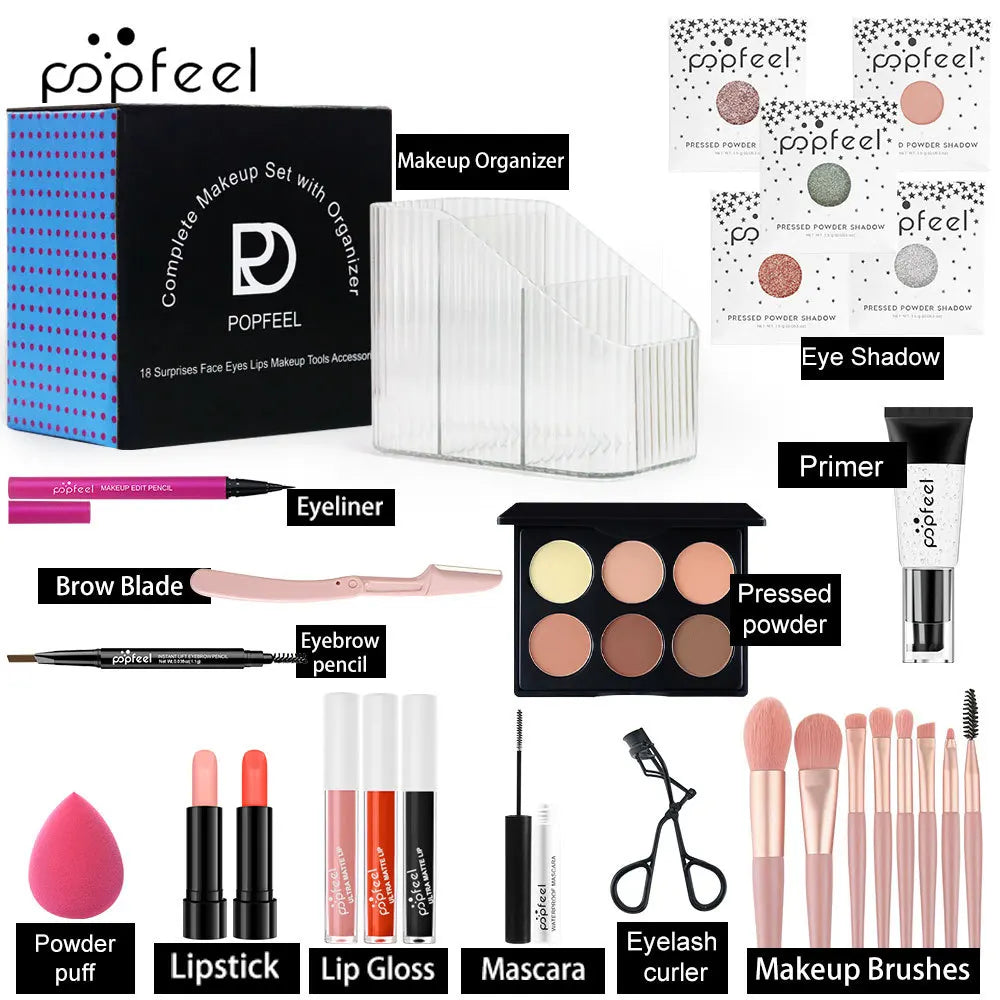 Makeup Kit Full Set All in One Eye Shadow Eyebrow Lipstick Mascara Contour Powder Brush Sets