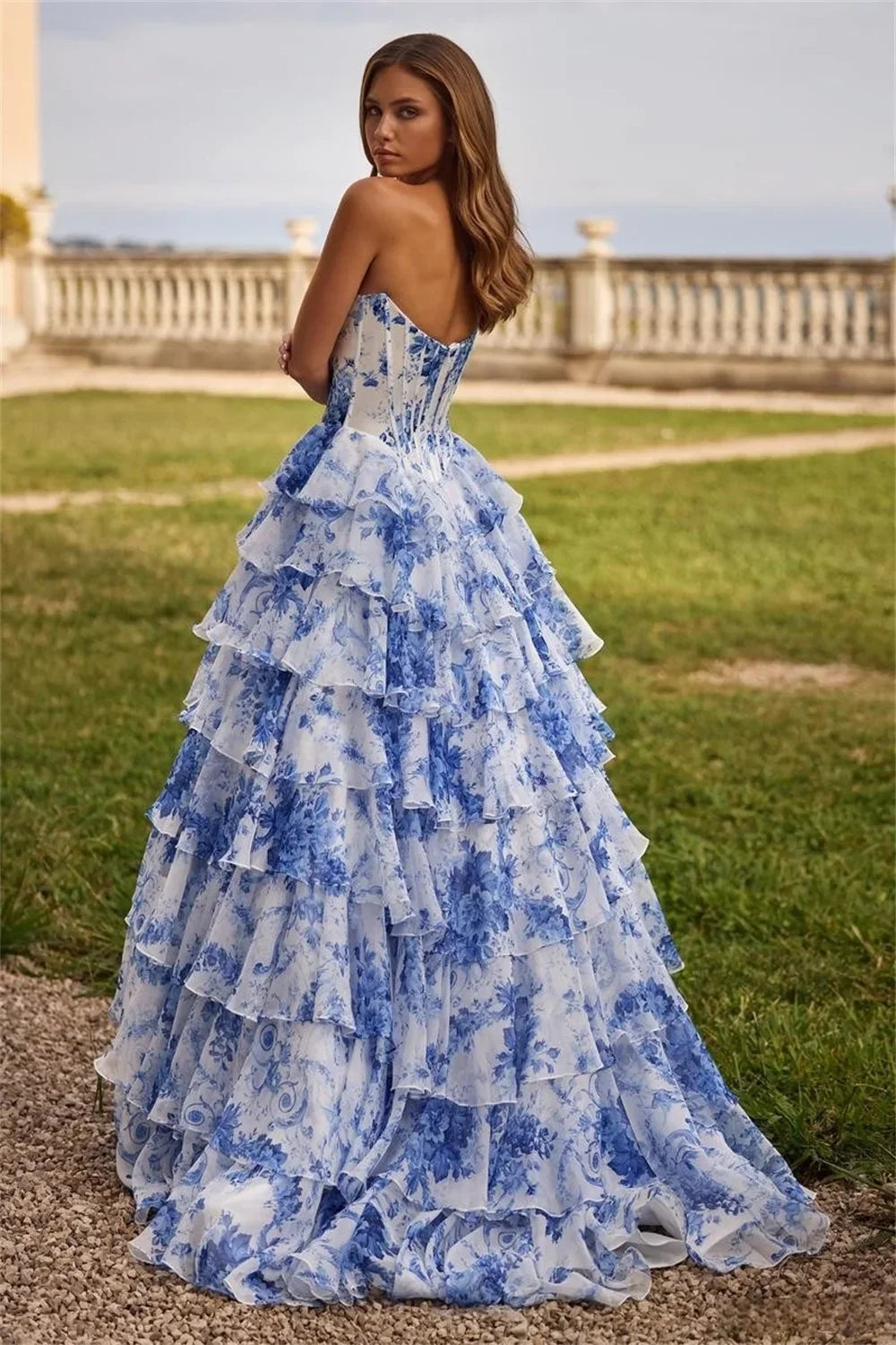 Floral Mesh Dress-Blue