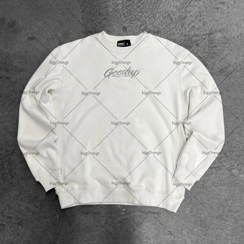 American New Retro Letter Embroidered Casual Loose Top Men 2025 Street Hip-hop Harajuku Y2K Fashion Oversized Sweatshirt Women