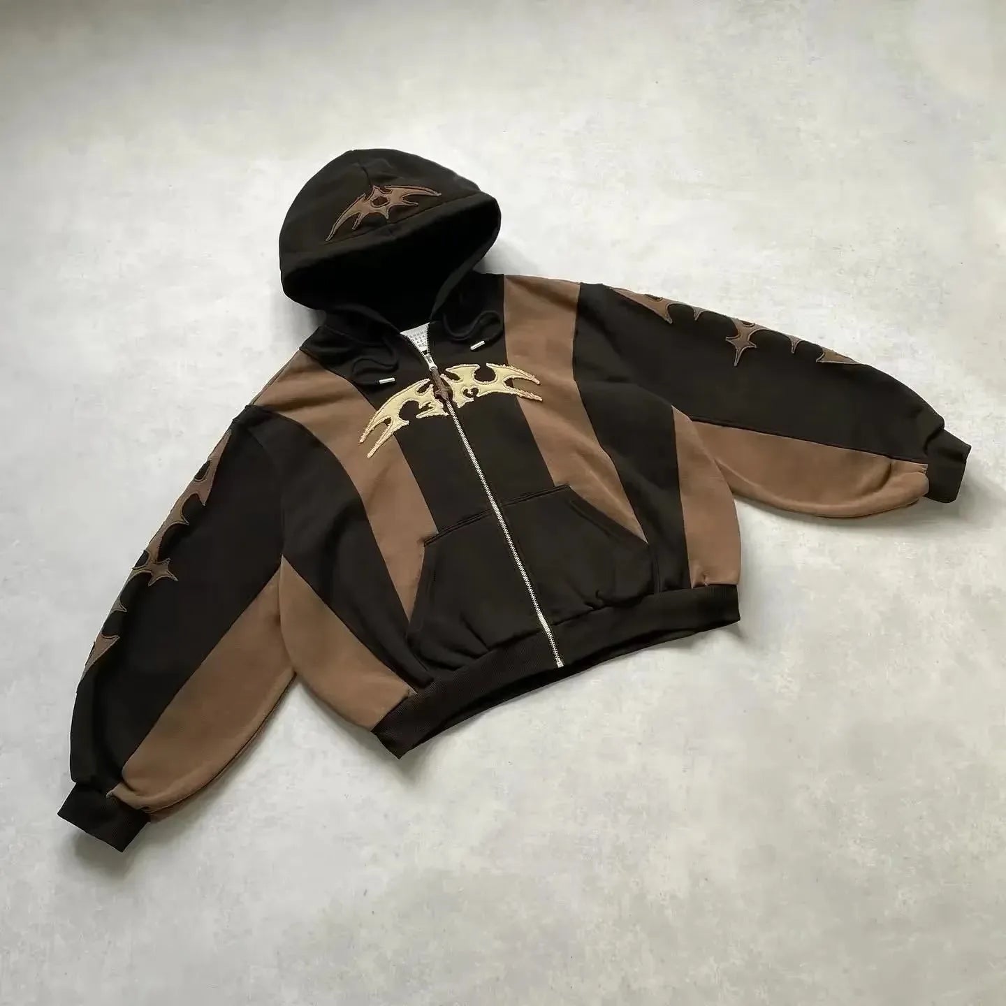 [INDUSTRY] American Fashion Embroidery Oversize Zipper Hoodie Men Y2K