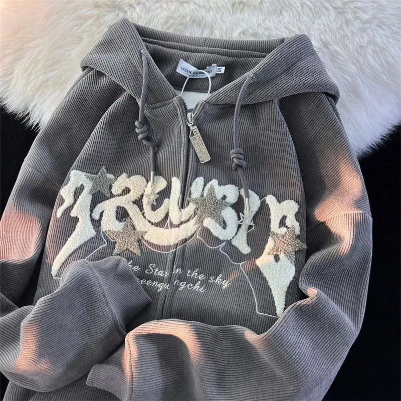 Y2k Fashion Embroidery Zip Up Hoodies