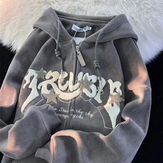 Y2k Fashion Embroidery Zip Up Hoodies