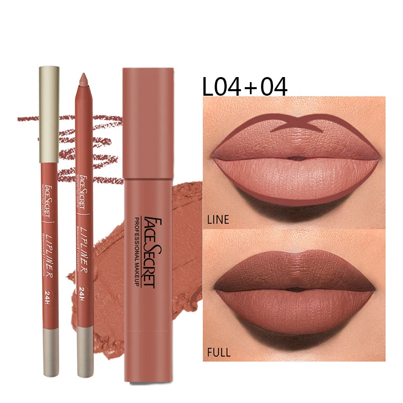 Matte Lipliner&Lipstick Set,Waterproof, Long Lasting Lip Makeup, Soft Matte Color Rendering,Women's Makeup Cosmetics