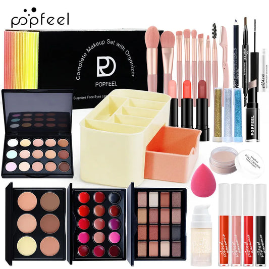 Makeup Kit Full Set All in One Eye Shadow Eyebrow Lipstick Mascara Contour Powder Brush Sets