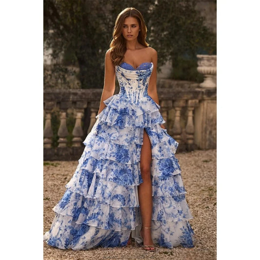 Floral Mesh Dress-Blue