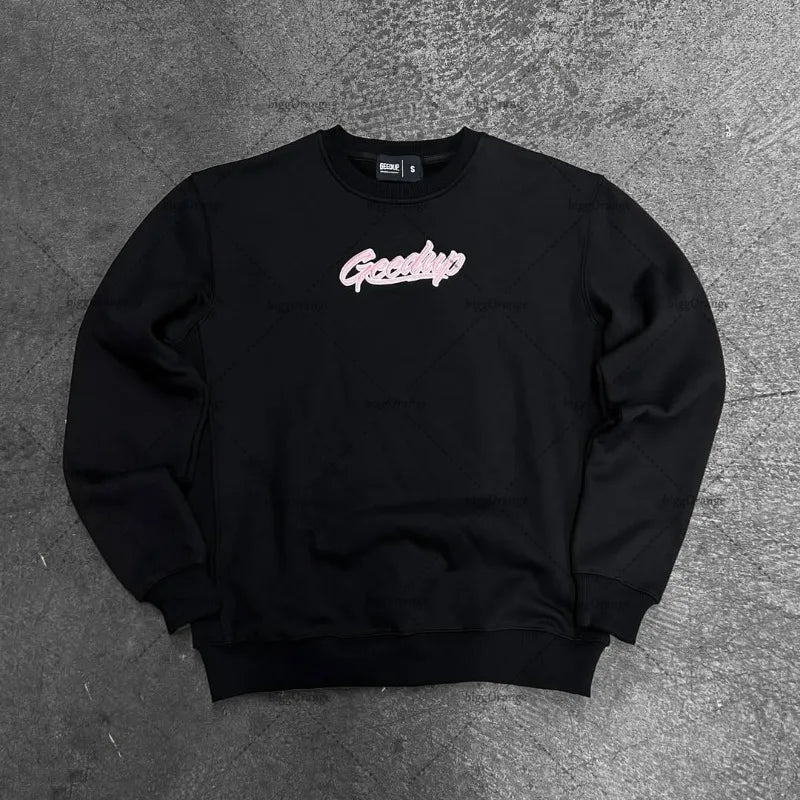 American New Retro Letter Embroidered Casual Loose Top Men 2025 Street Hip-hop Harajuku Y2K Fashion Oversized Sweatshirt Women