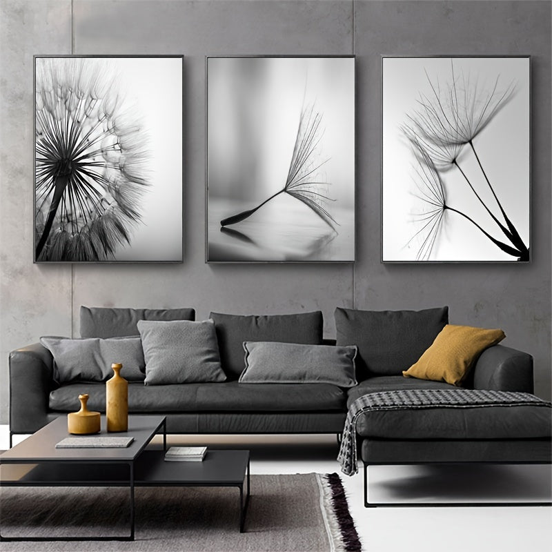 3pcs Black White Dandelion Flower Wall Poster