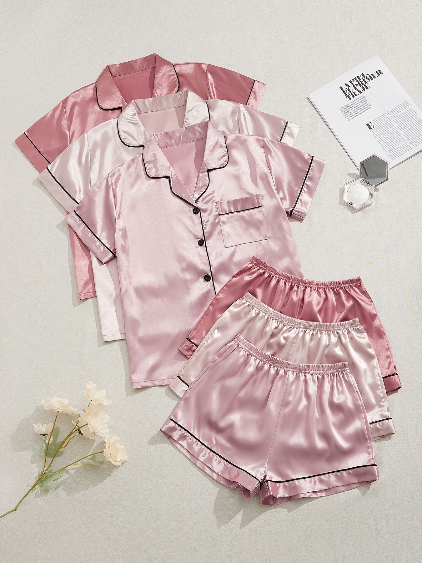 3 Sets Satin Pajama Set Women's Sleepwear & Loungewear