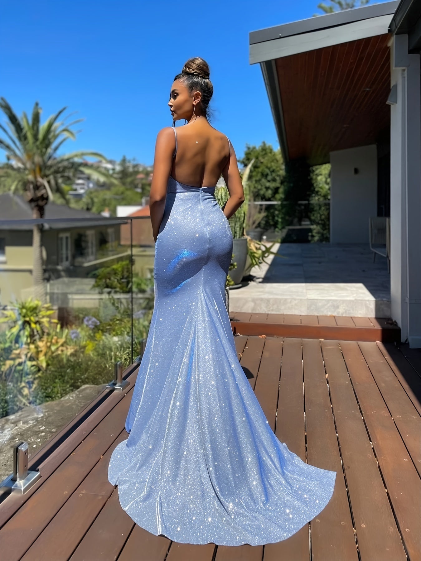 Elegant Glitter Sequin Slip Sleeveless Backless Maxi Dress